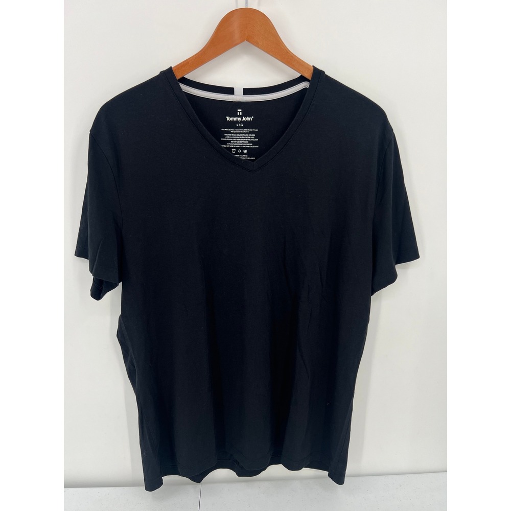 Tommy John Black Pima Cotton Modal V-Neck T-Shirt Size L Large Short Sleeve Tee